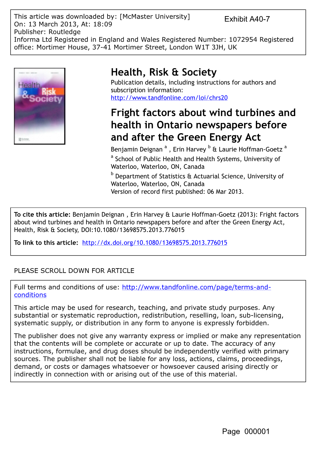 Fright Factors About Wind Turbines and Health in Ontario Newspapers Before