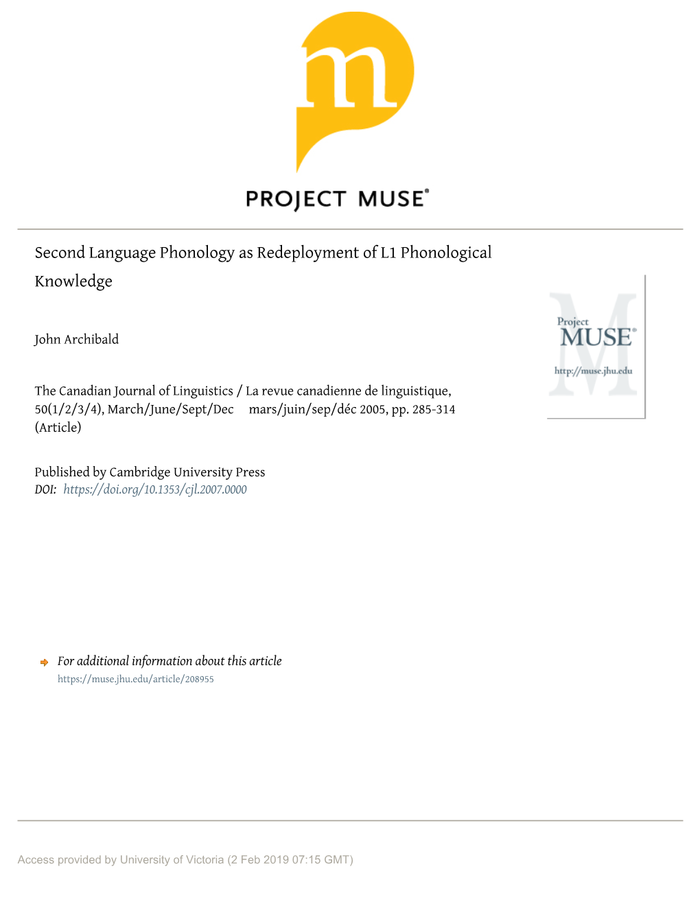 Second Language Phonology As Redeployment of L1 Phonological Knowledge