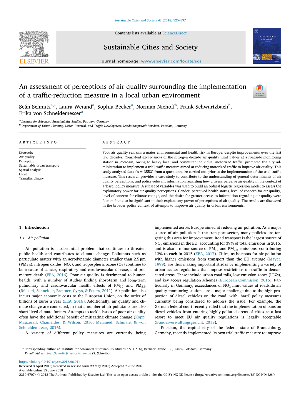 Sustainable Cities and Society 41 (2018) 525–537