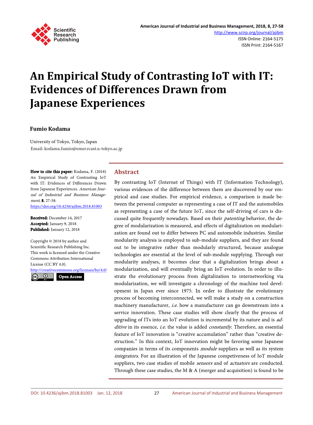An Empirical Study of Contrasting Iot with IT: Evidences of Differences Drawn from Japanese Experiences