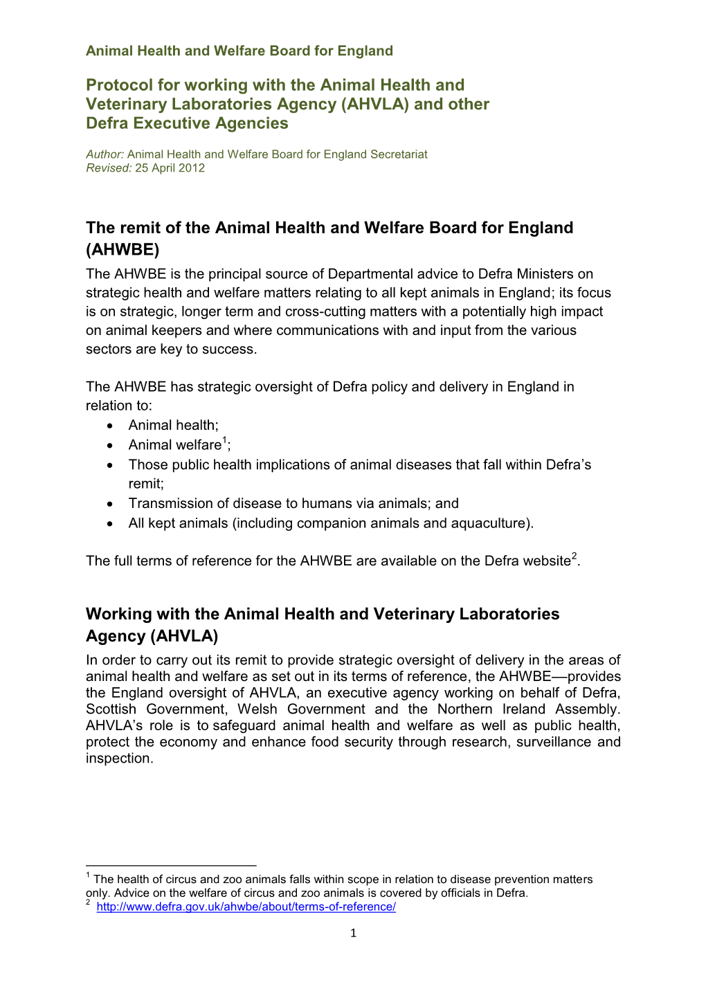 (AHVLA) and Other Defra Executive Agencies