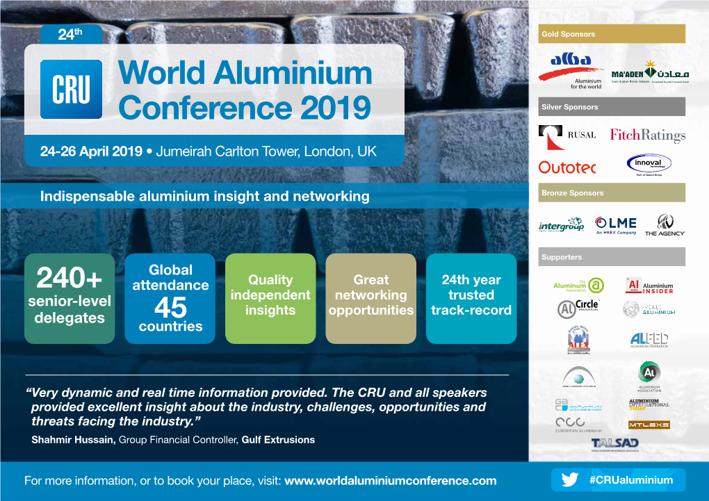 World Aluminium Conference 2019 Silver Sponsors