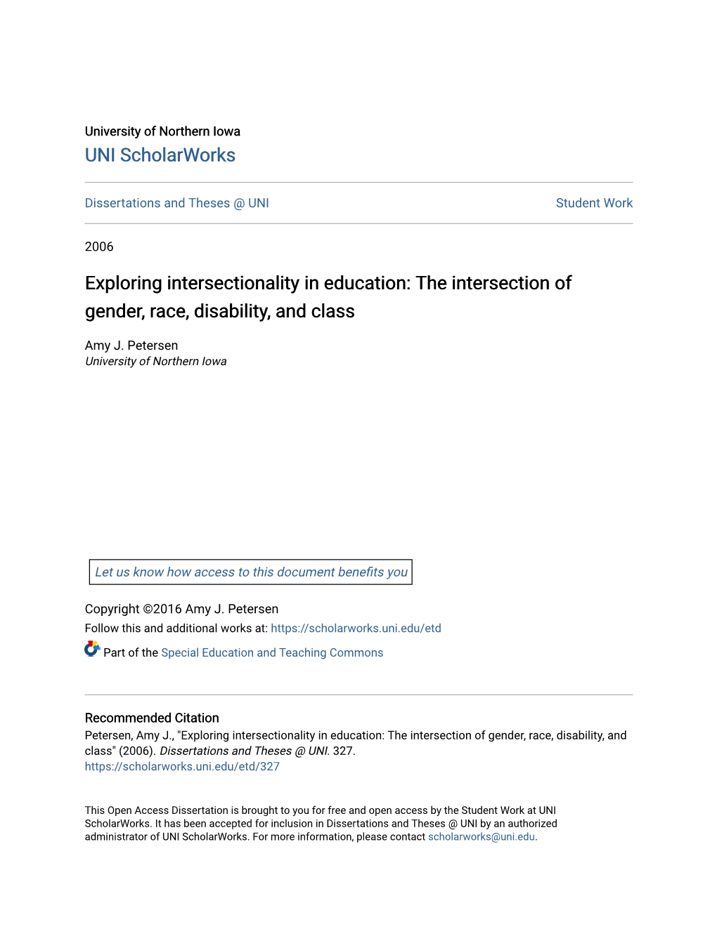 Exploring Intersectionality in Education: the Intersection of Gender, Race, Disability, and Class