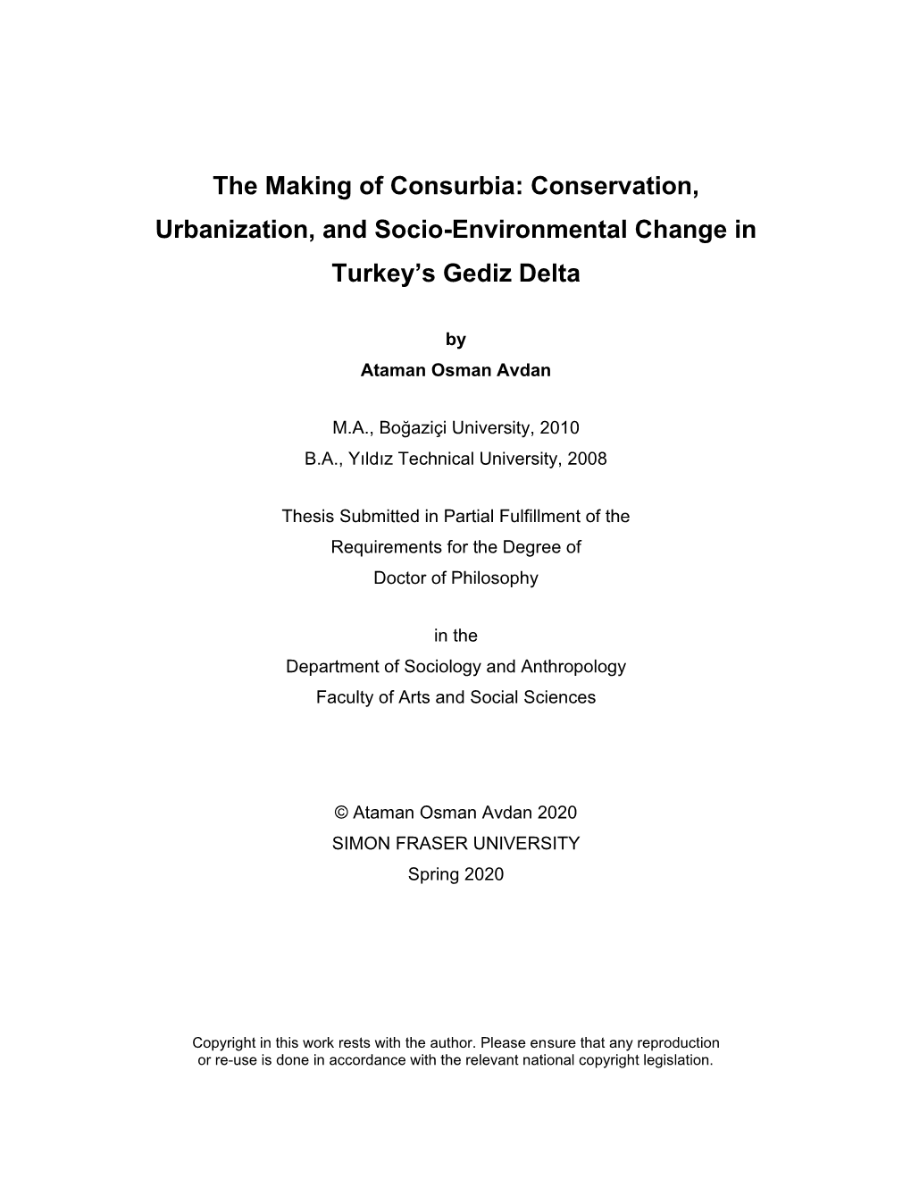 Conservation, Urbanization, and Socio-Environmental Change in Turkey’S Gediz Delta