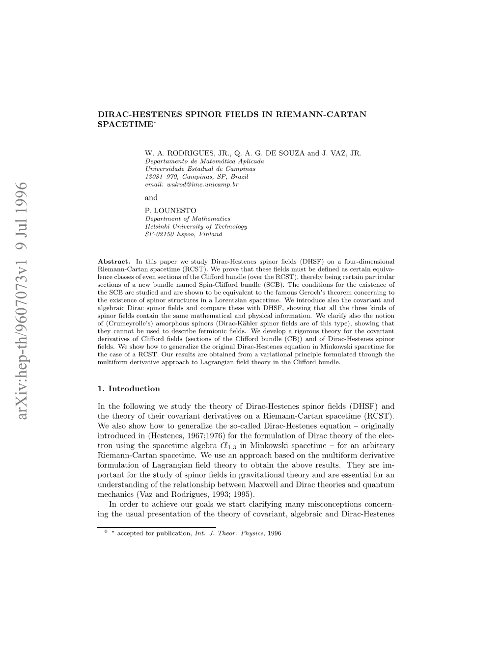 Dirac-Hestenes Spinor Fields in Riemann-Cartan Spacetime