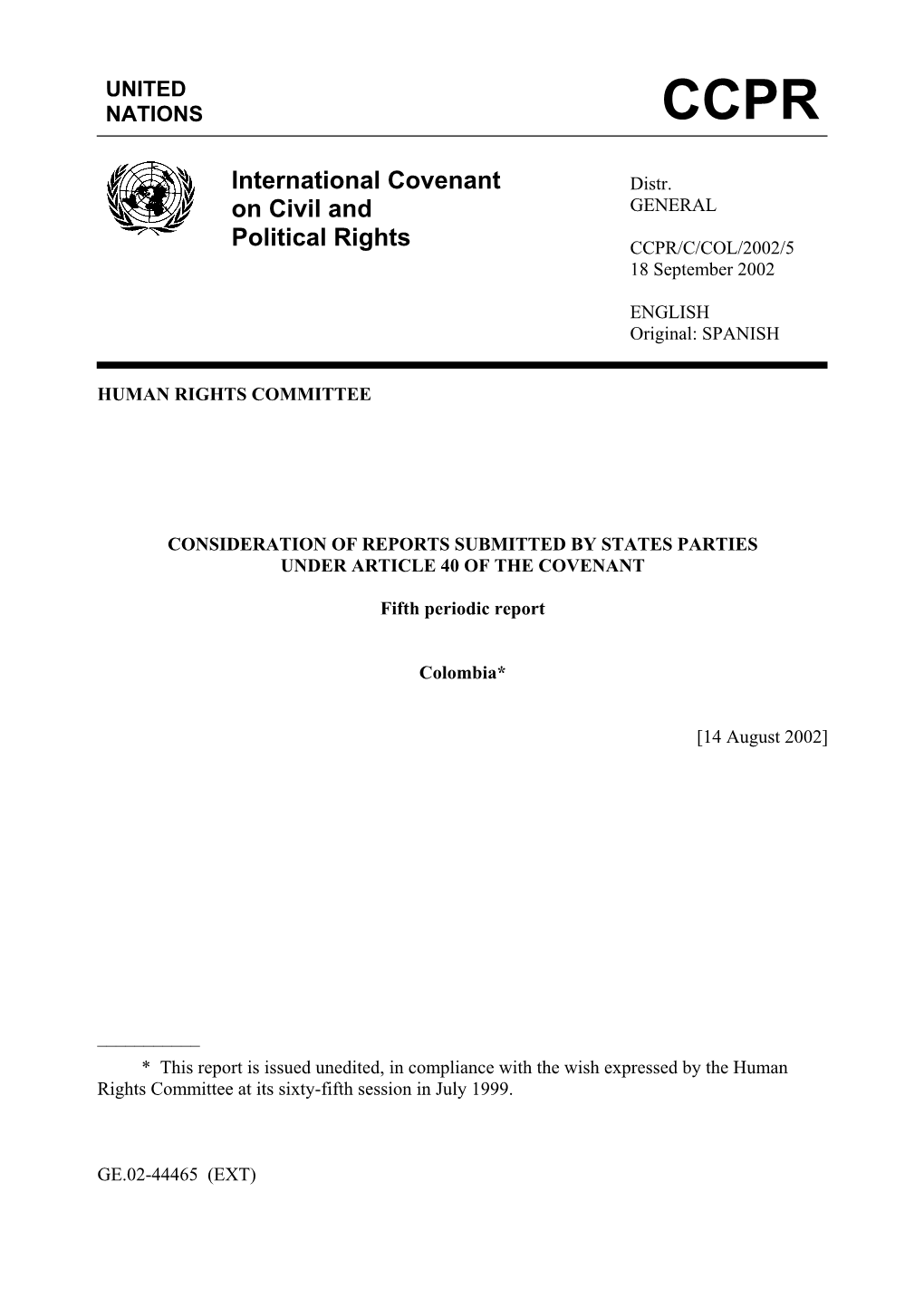 International Covenant on Civil and Political Rights on 9 July 1996