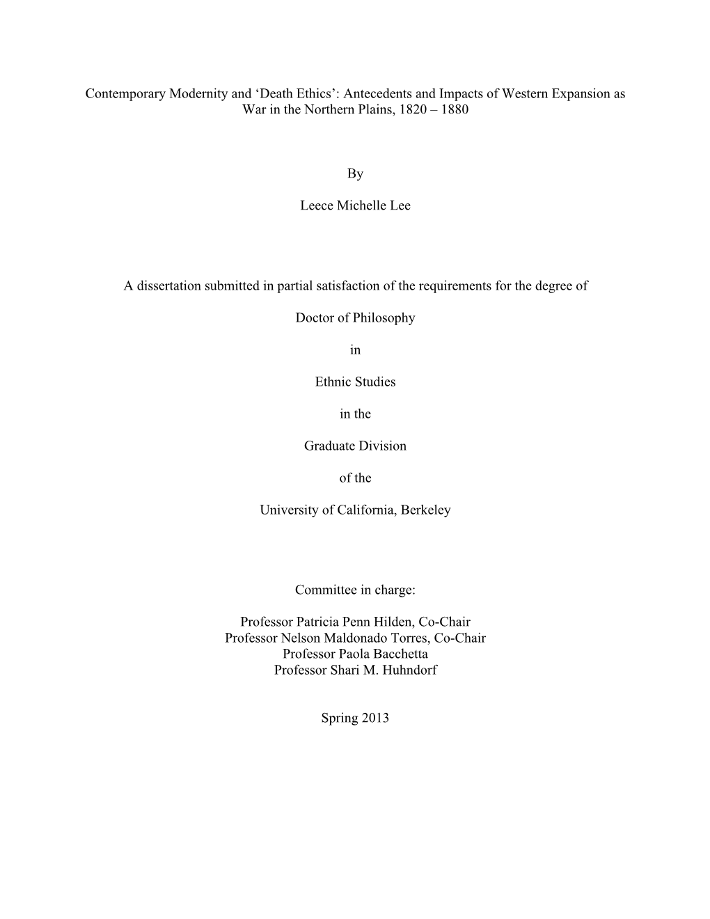 Death Ethics’: Antecedents and Impacts of Western Expansion As War in the Northern Plains, 1820 – 1880