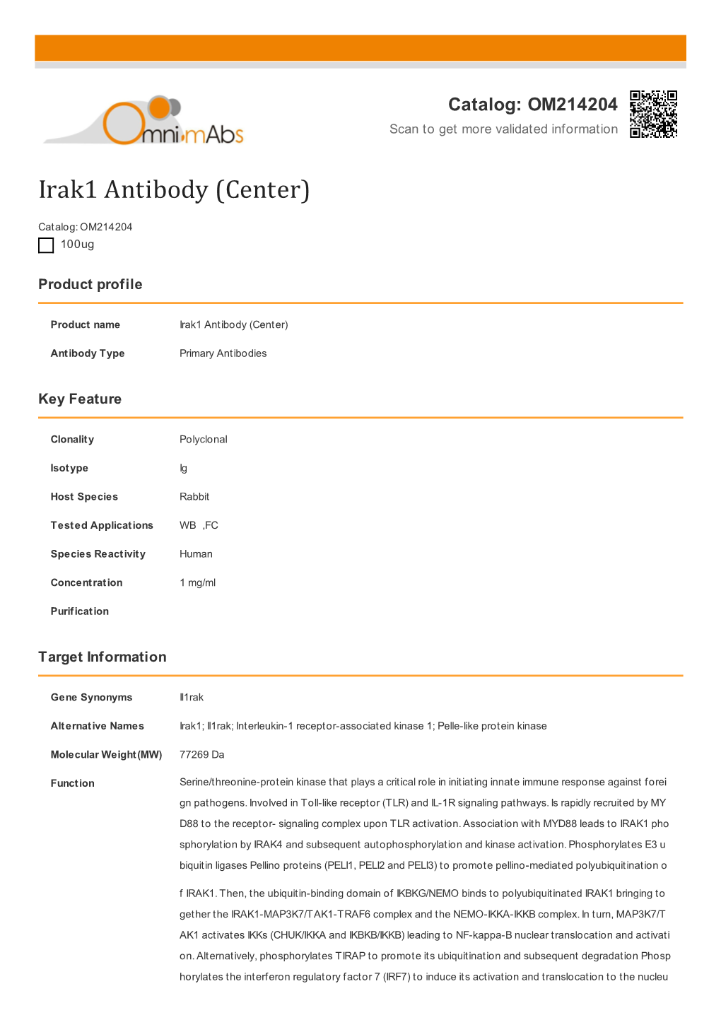 Irak1 Antibody (Center)