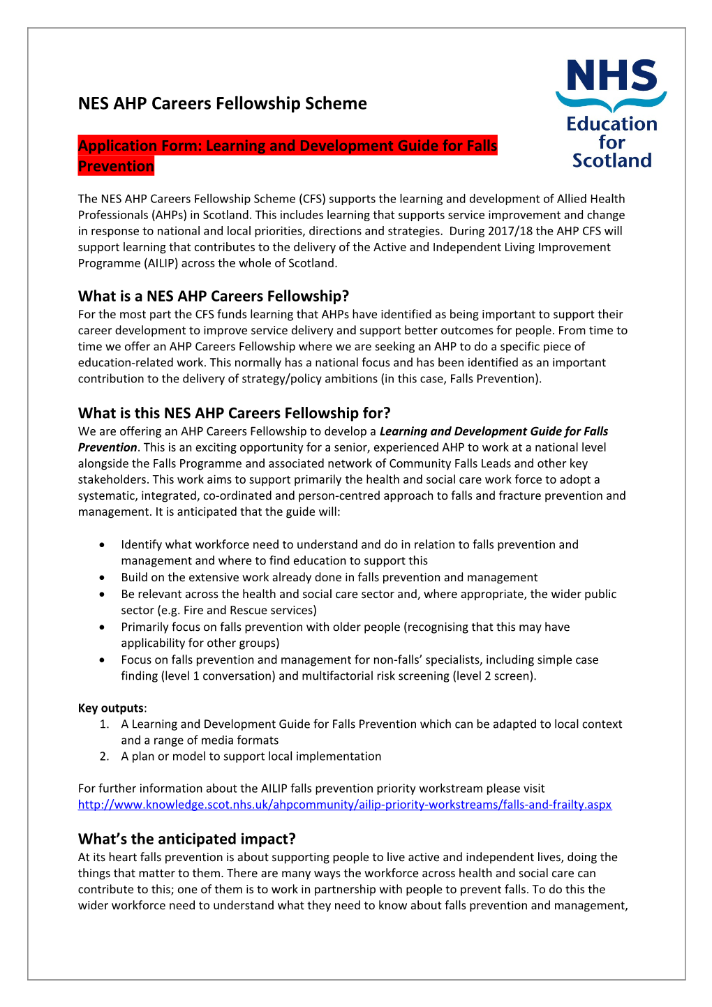 NES AHP Careers Fellowship Scheme