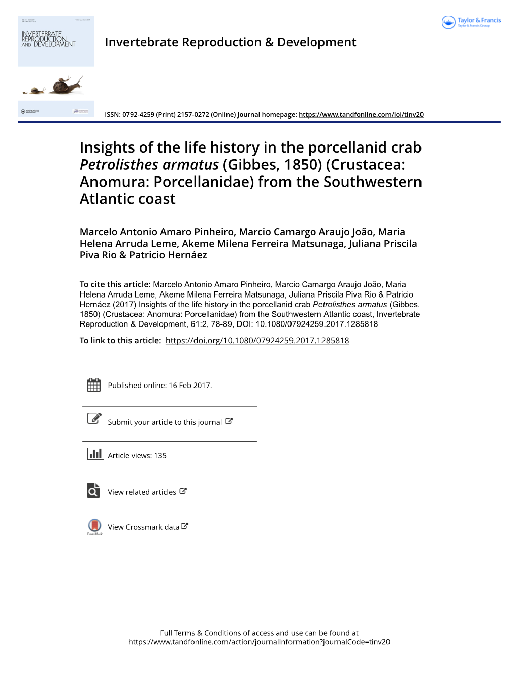 Crustacea: Anomura: Porcellanidae) from the Southwestern Atlantic Coast