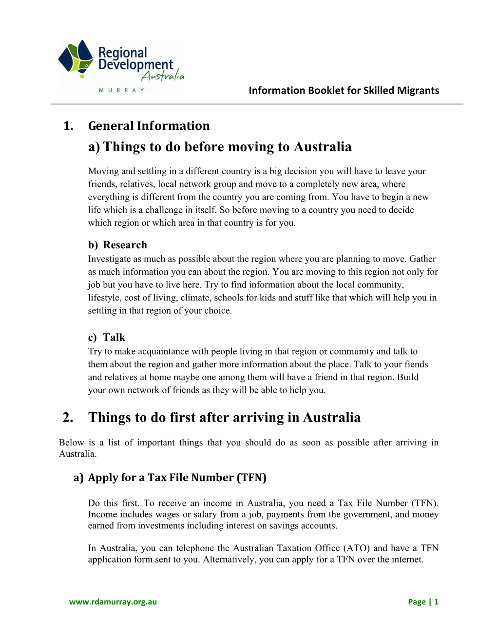 A) Things to Do Before Moving to Australia 2. Things to Do First After