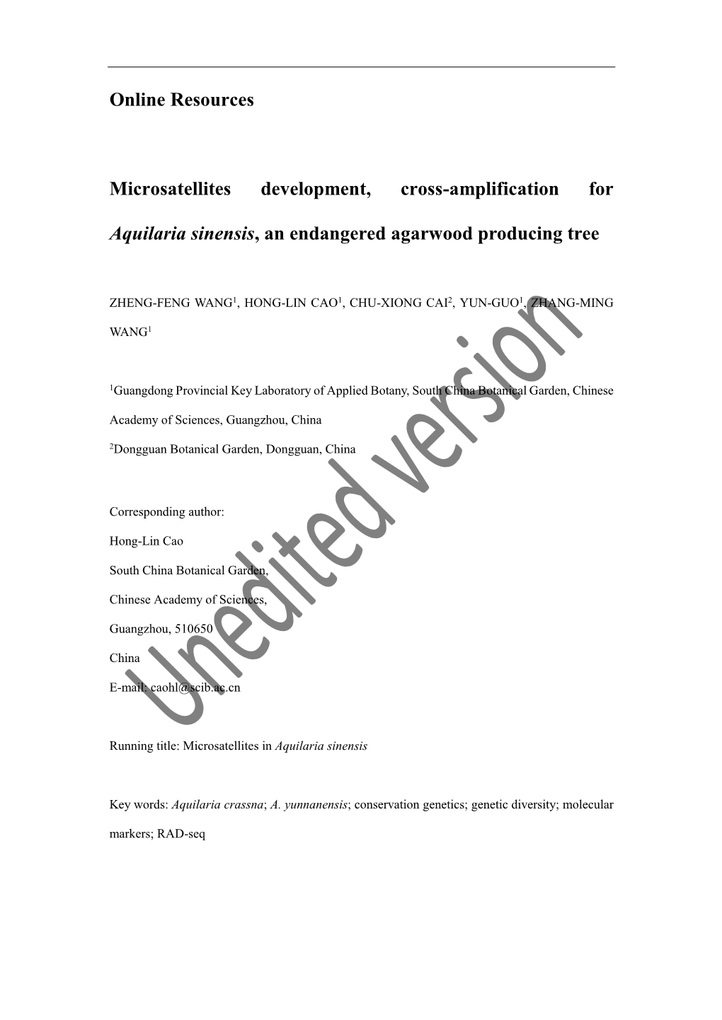 Online Resources Microsatellites Development, Cross-Amplification