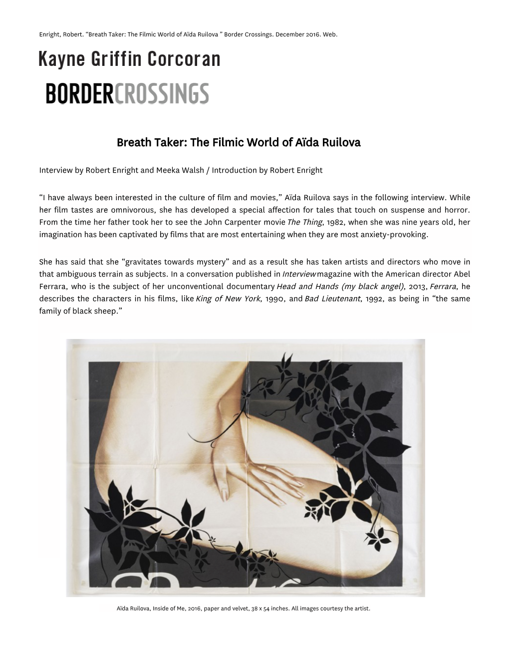 The Filmic World of Aïda Ruilova ” Border Crossings