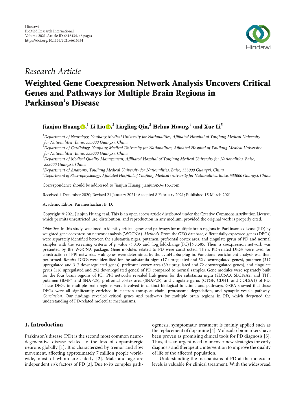 Weighted Gene Coexpression Network Analysis Uncovers Critical Genes and Pathways for Multiple Brain Regions in Parkinson’S Disease