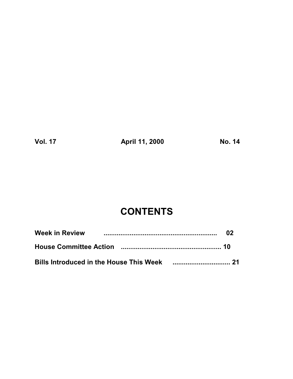 Legislative Update - Vol. 17 No. 14 April 11, 2000 - South Carolina Legislature Online