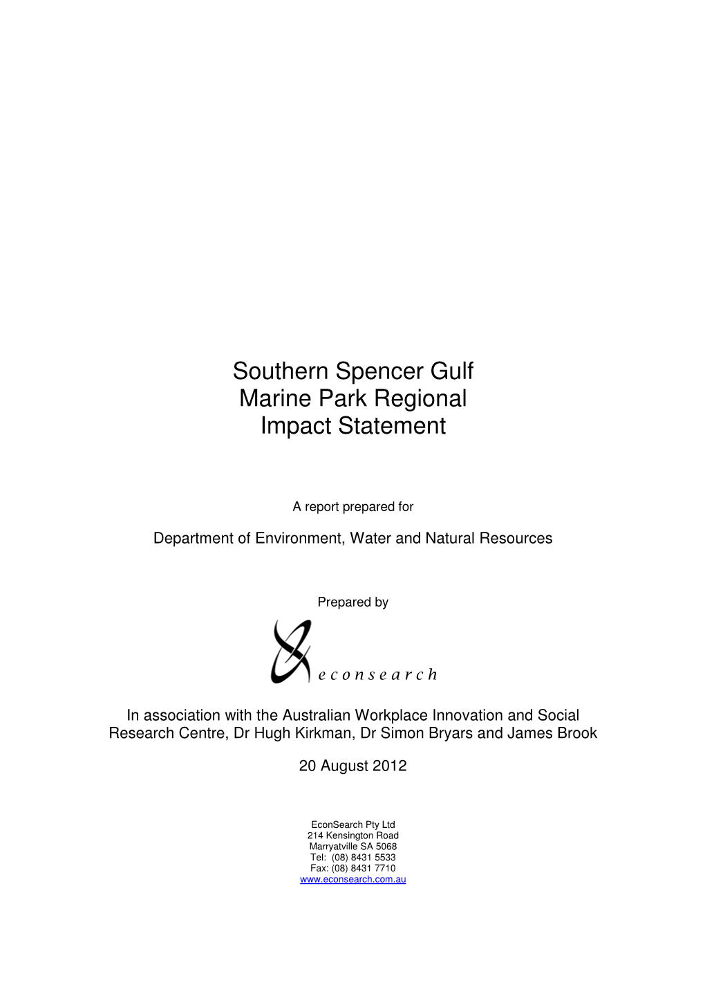 Southern Spencer Gulf Marine Park Regional Impact Statement