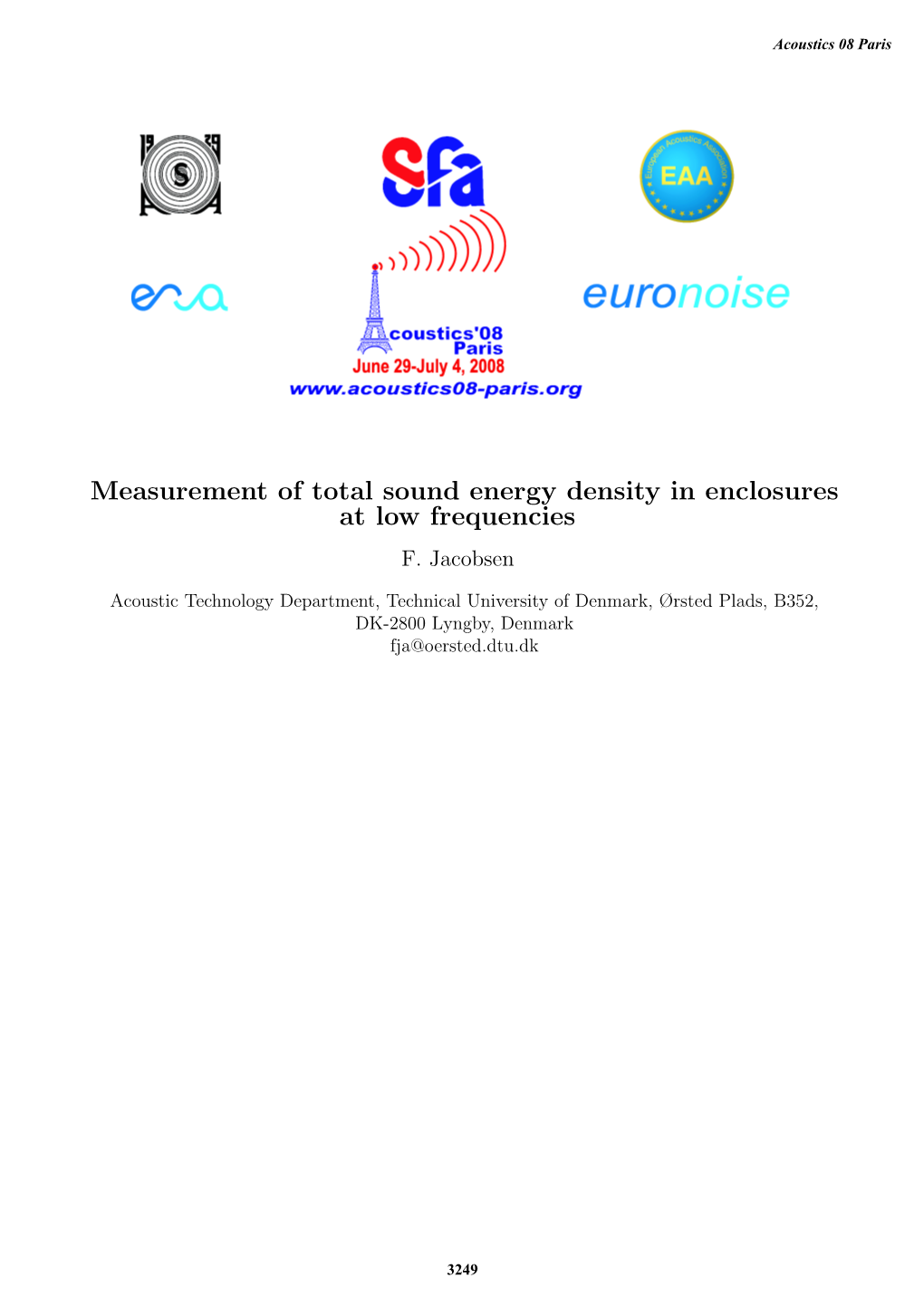 Measurement of Total Sound Energy Density in Enclosures at Low Frequencies F