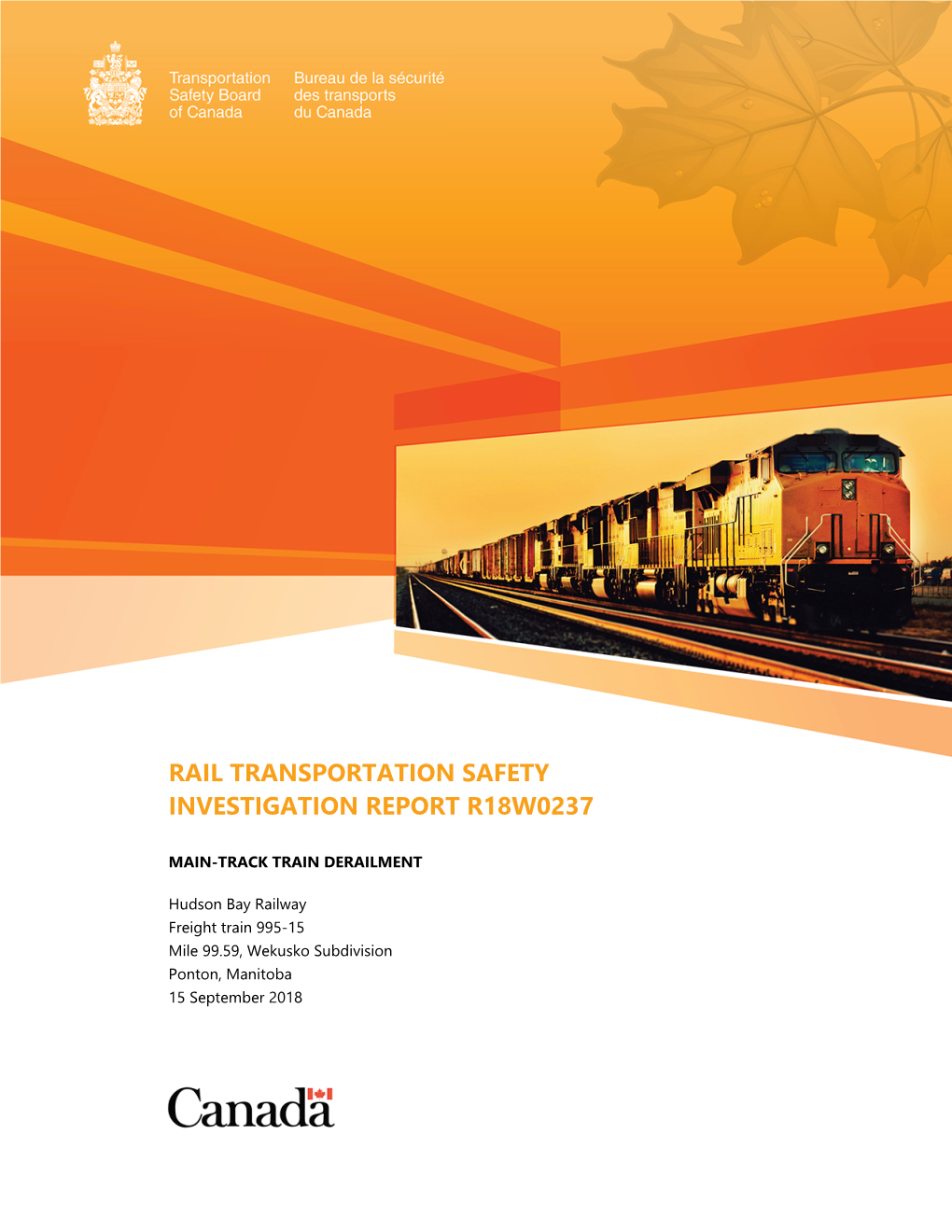 Rail Transportation Safety Investigation Report R18w0237 | Iii