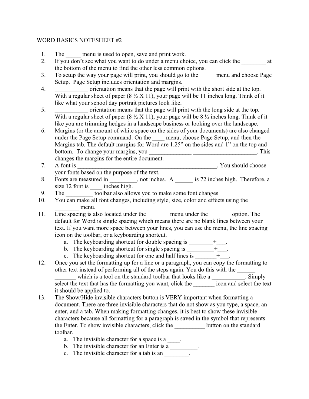 Word Basics Notesheet #2