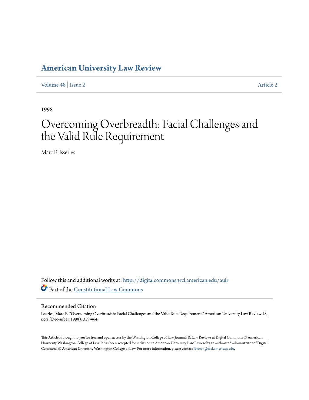 Overcoming Overbreadth: Facial Challenges and the Valid Rule Requirement Marc E