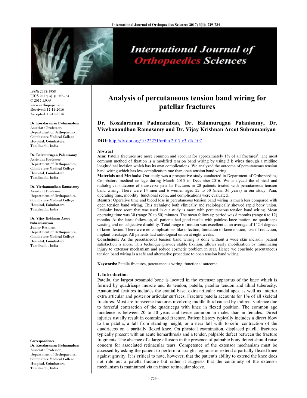 Analysis of Percutaneous Tension Band Wiring for Patellar Fractures