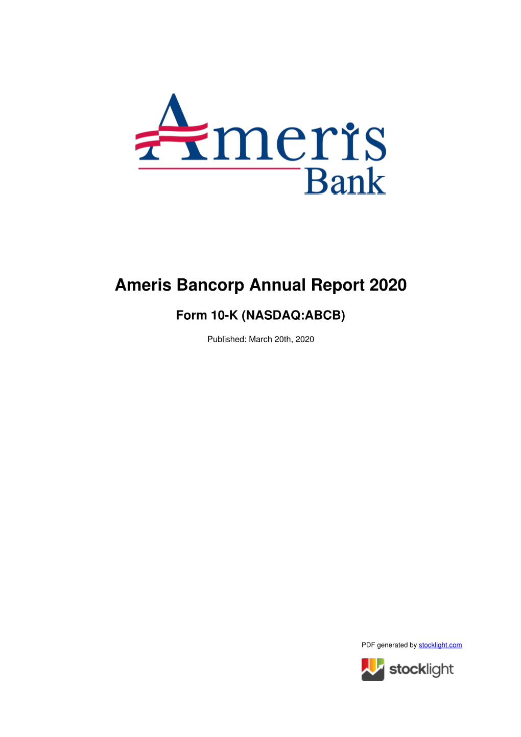 Ameris Bancorp Annual Report 2020