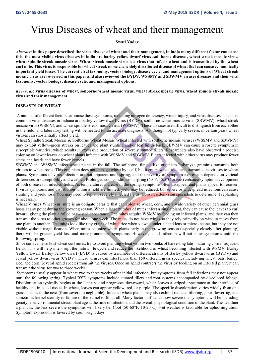 Virus Diseases of Wheat and Their Management