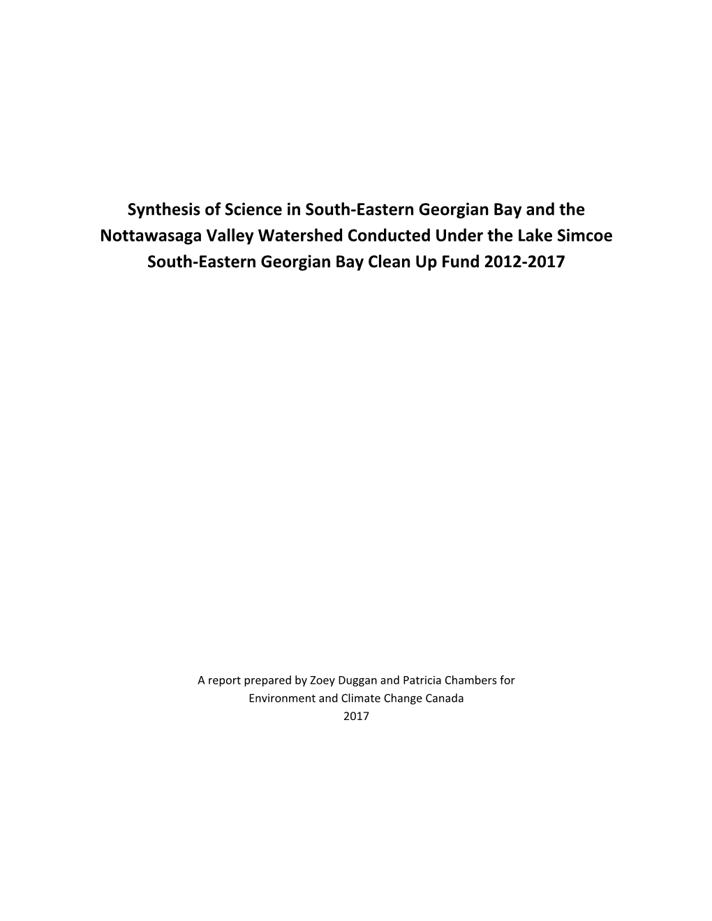 Synthesis of Science in South-Eastern Georgian Bay And