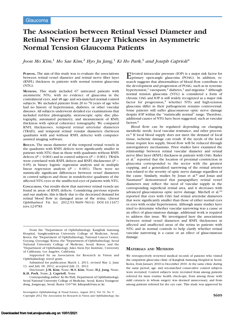 The Association Between Retinal Vessel Diameter and Retinal Nerve Fiber Layer Thickness in Asymmetric Normal Tension Glaucoma Patients