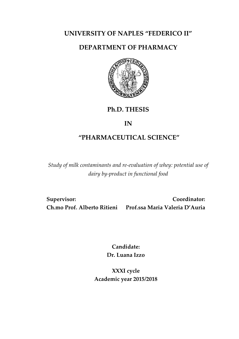 FEDERICO II” DEPARTMENT of PHARMACY Ph.D