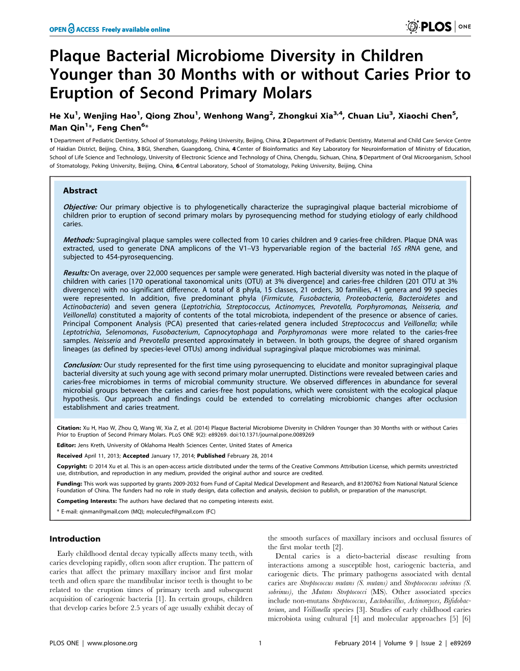 Plaque Bacterial Microbiome Diversity in Children Younger Than 30 Months with Or Without Caries Prior to Eruption of Second Primary Molars