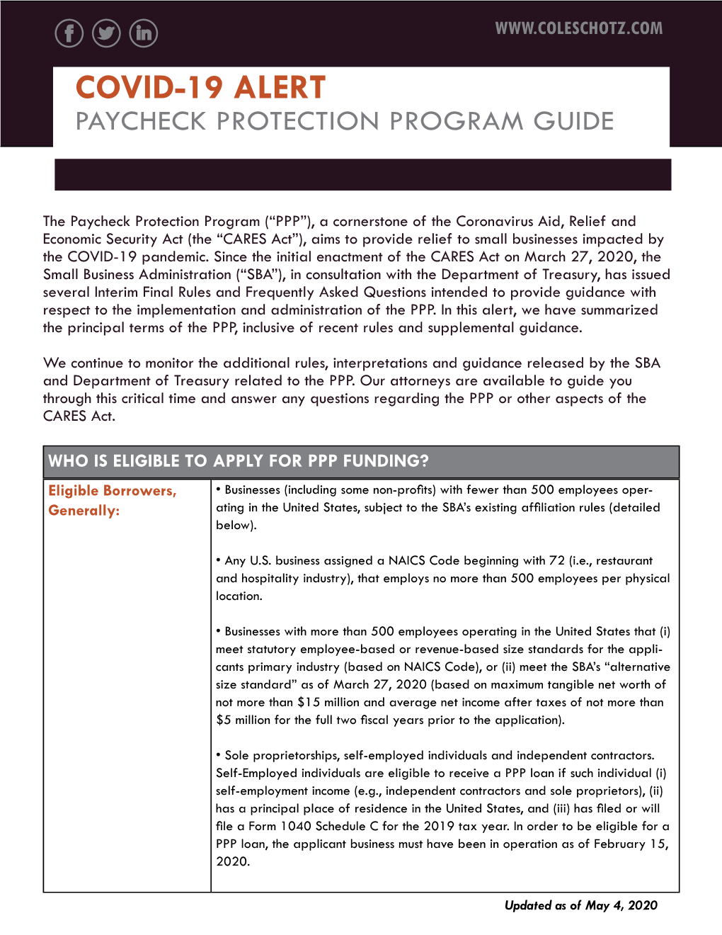 Covid-19 Alert Paycheck Protection Program Guide