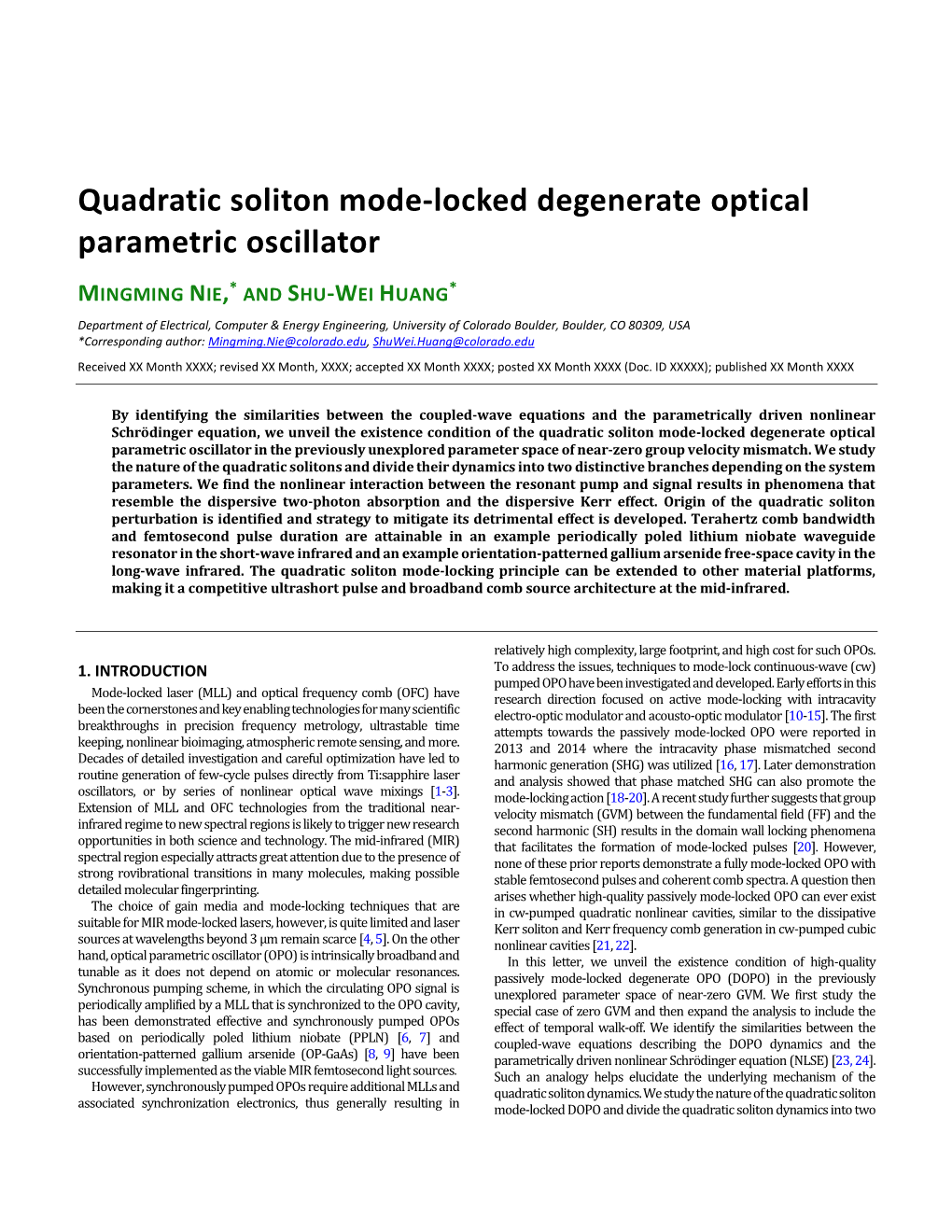 Quadratic Soliton Mode-Locked Degenerate Optical Parametric Oscillator