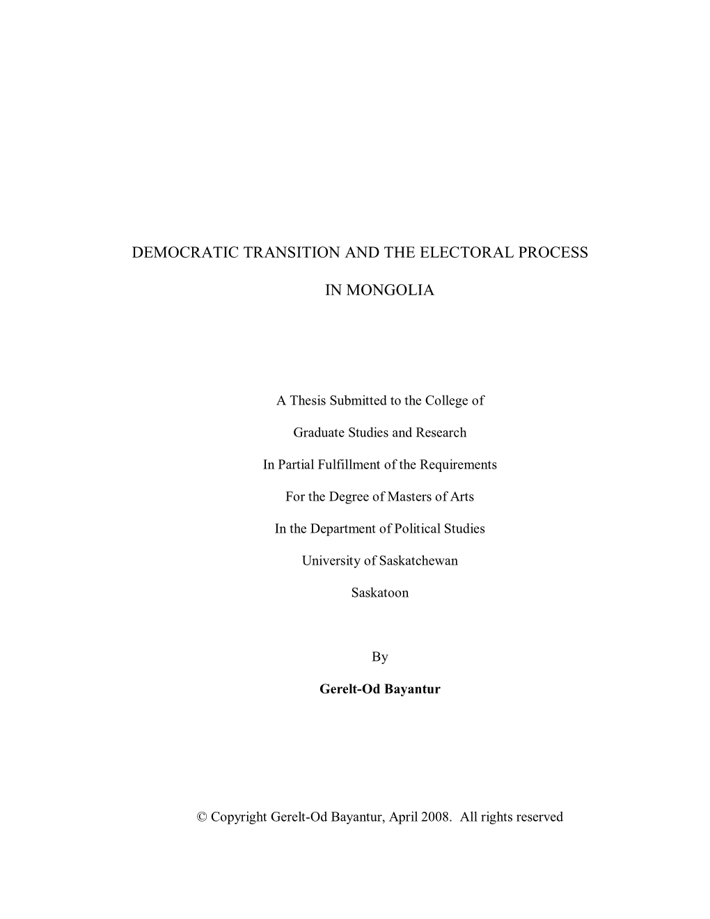 Democratic Transition and the Electoral Process In