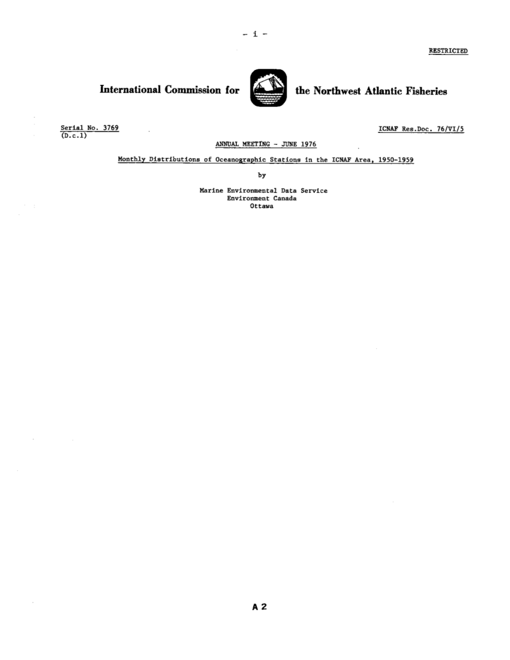 Monthly Distributions of Oceanographic Stations in the ICNAF Area, 1950-1959