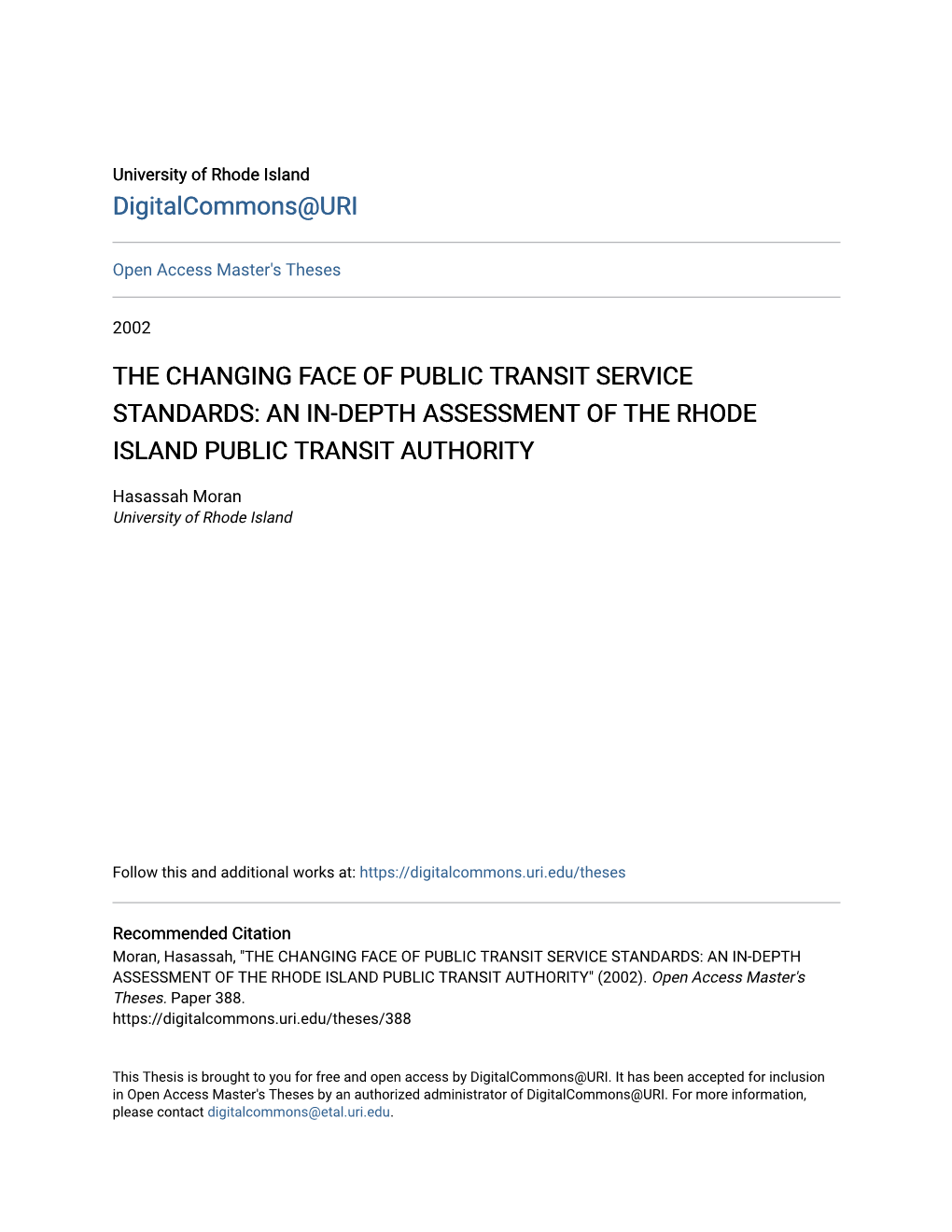 An In-Depth Assessment of the Rhode Island Public Transit Authority