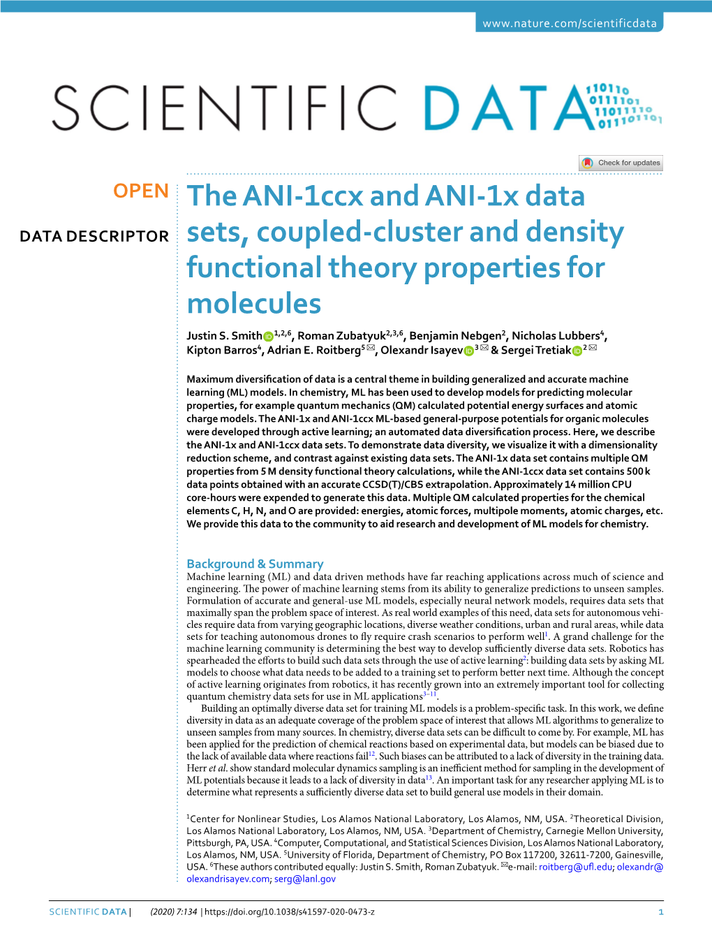 The ANI-1Ccx and ANI-1X Data Sets, Coupled-Cluster and Density