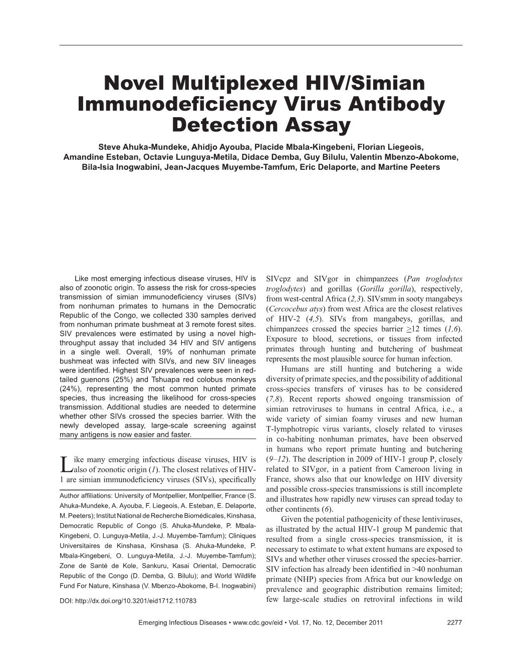 Novel Multiplexed HIV/Simian Immunodeficiency Virus Antibody
