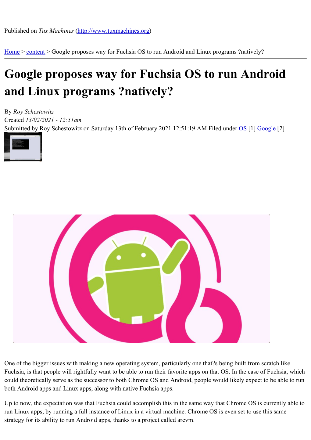 Google Proposes Way for Fuchsia OS to Run Android and Linux Programs ?Natively?