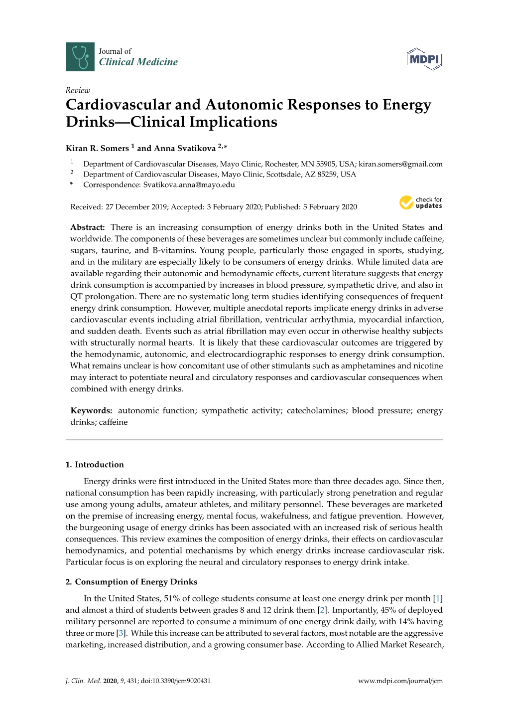 Cardiovascular and Autonomic Responses to Energy Drinks—Clinical Implications