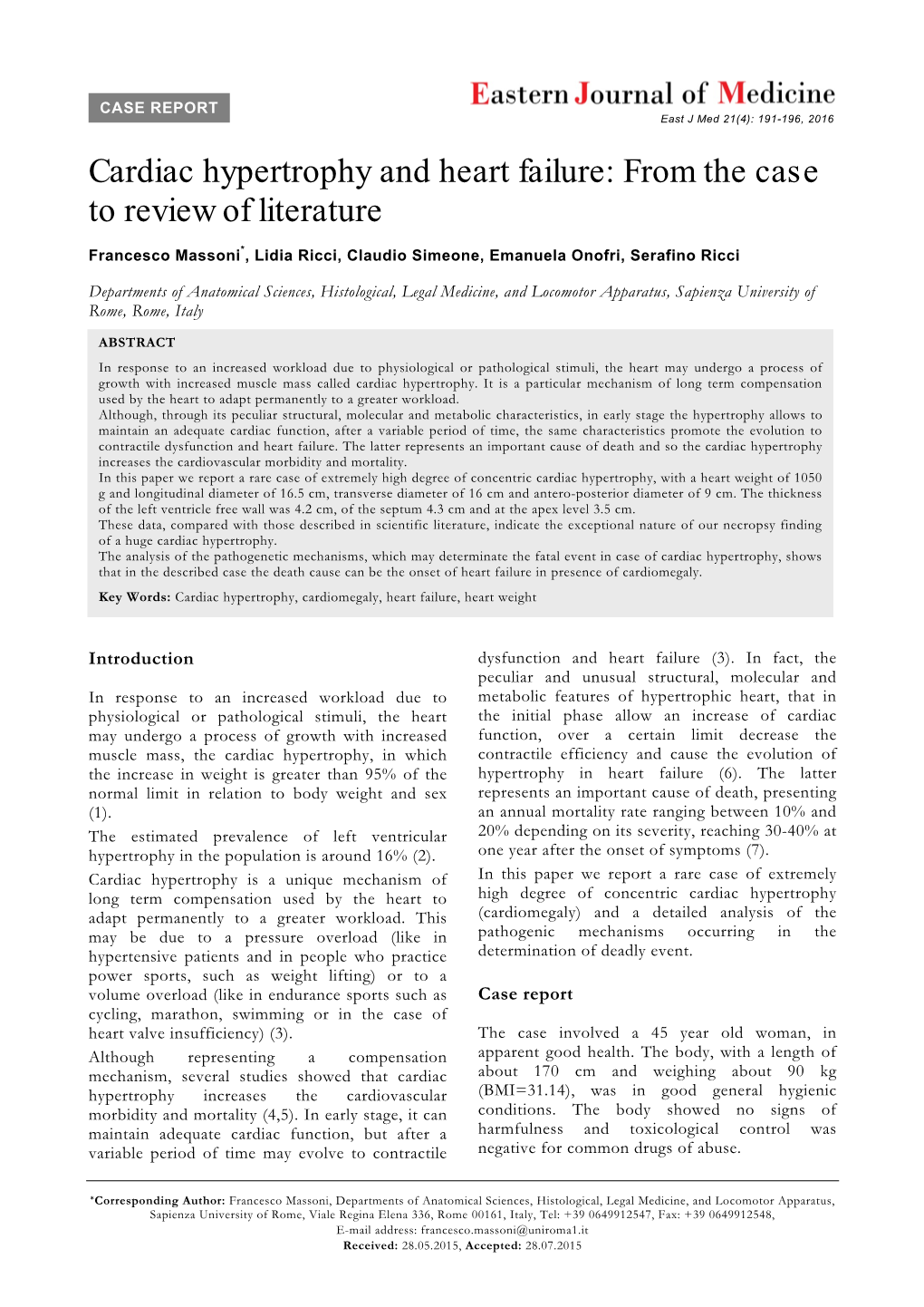 Cardiac Hypertrophy and Heart Failure: from the Case to Review of Literature