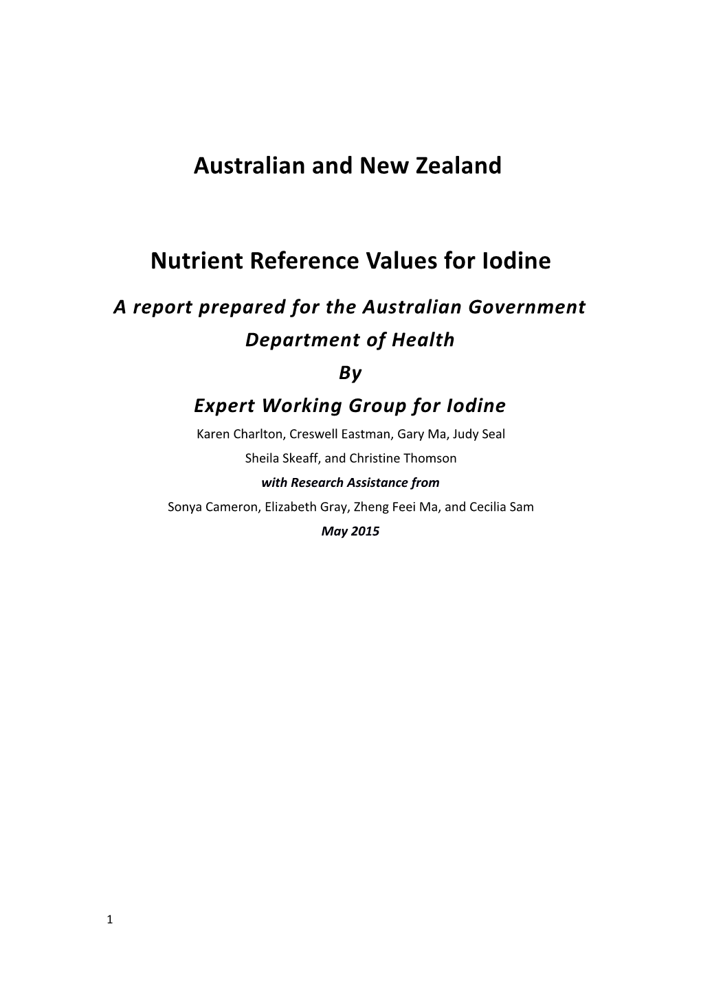 Australia and New Zealand Nutrient Reference Values for Iodine