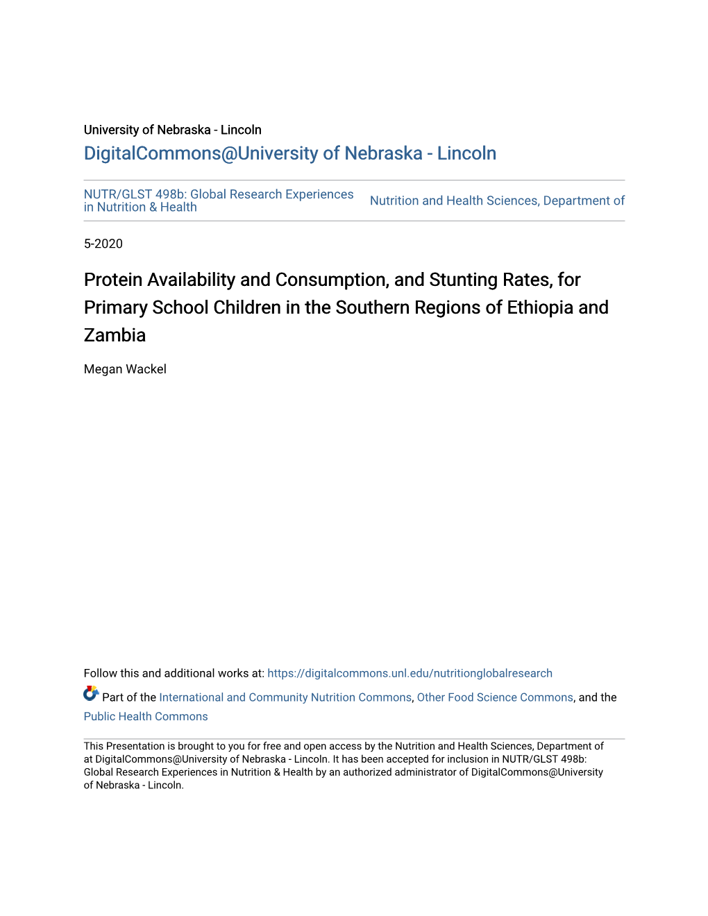 Protein Availability and Consumption, and Stunting Rates, for Primary School Children in the Southern Regions of Ethiopia and Zambia