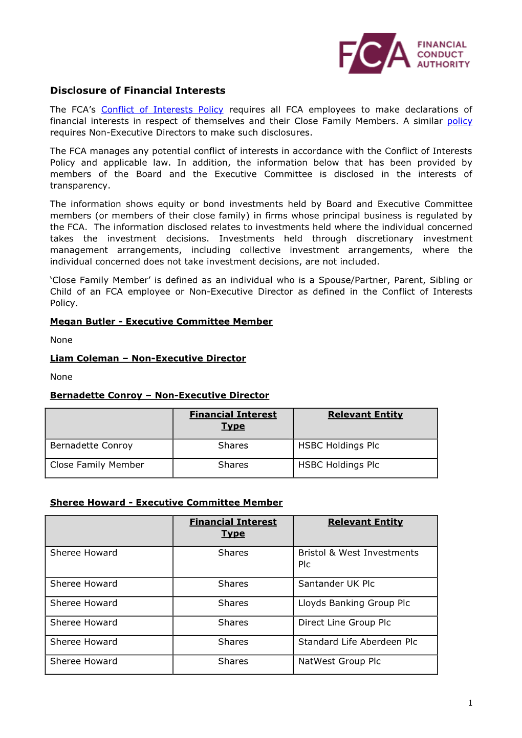 Disclosure of Financial Interests