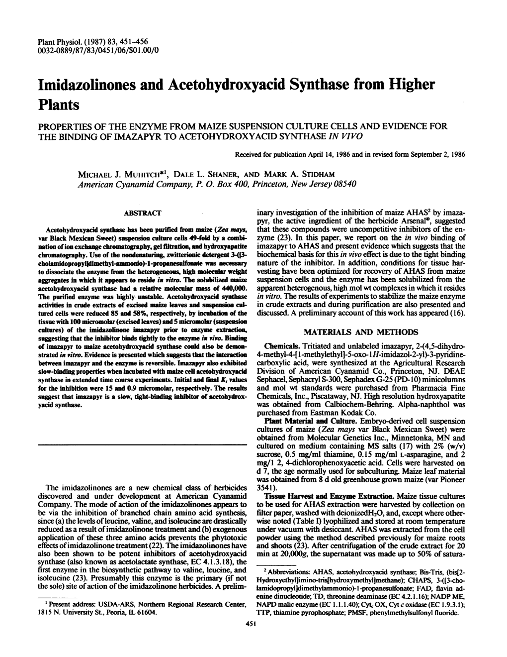 Imidazolinones and Acetohydroxyacid Synthase from Higher