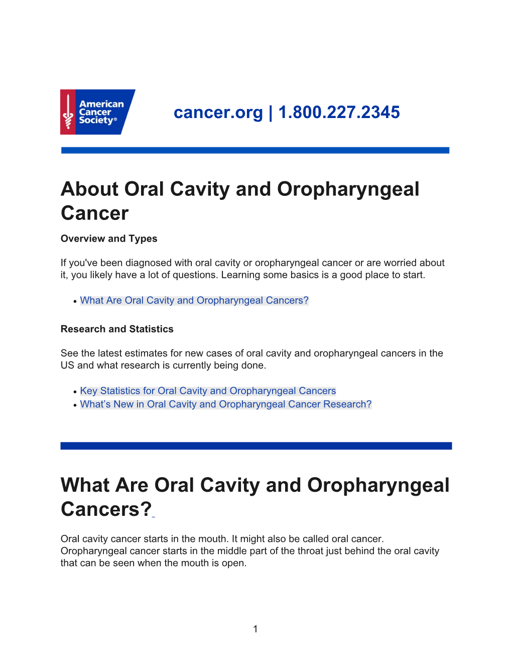 What Are Oral Cavity and Oropharyngeal Cancers?