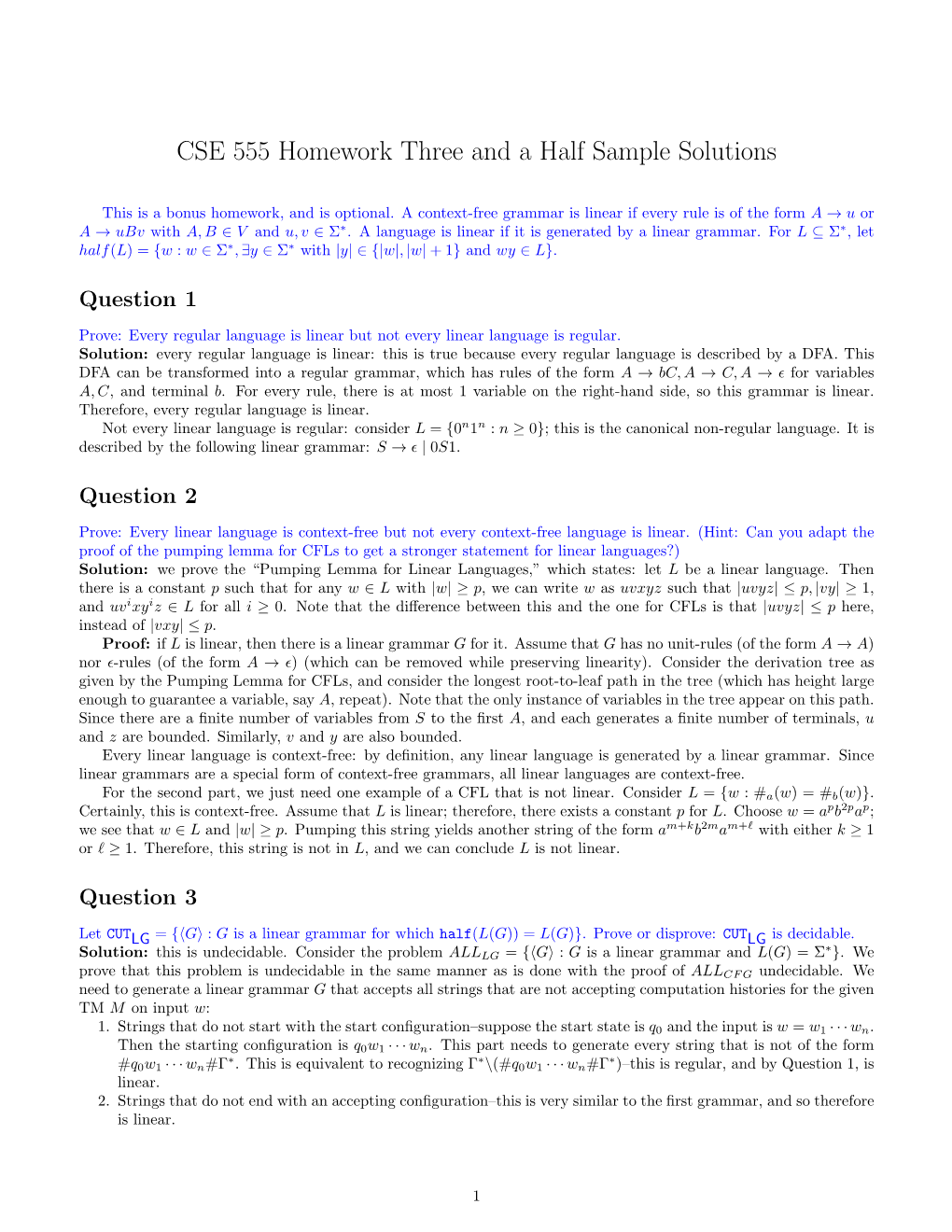 CSE 555 Homework Three and a Half Sample Solutions