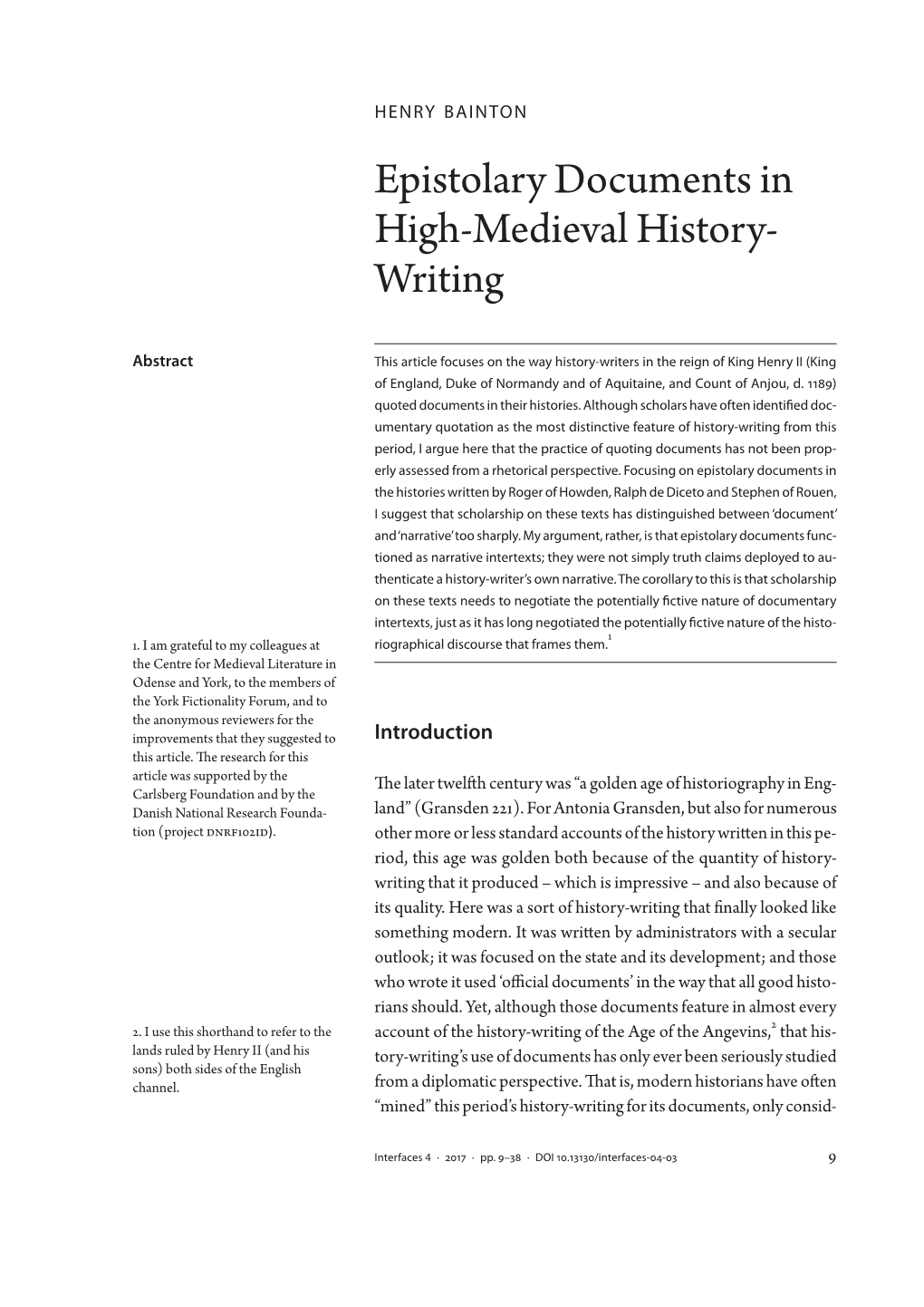 Epistolary Documents in High-Medieval History-Writing