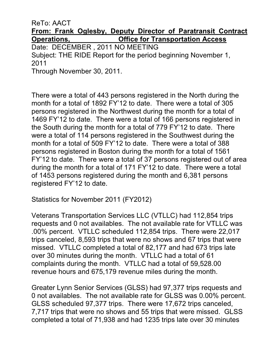 Ota Fixed Route Report