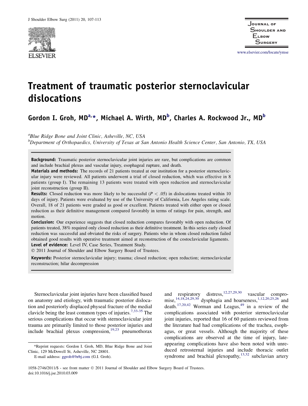 Treatment of Traumatic Posterior Sternoclavicular Dislocations